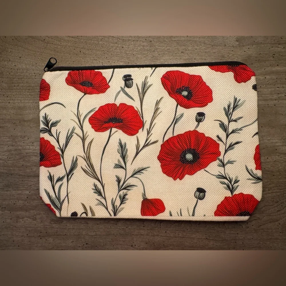 Floral Pouch with Red Poppies. 8.5x6”